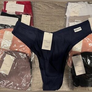 FINE TOO Women's Ribbed Thong Panties Set of 9 Small